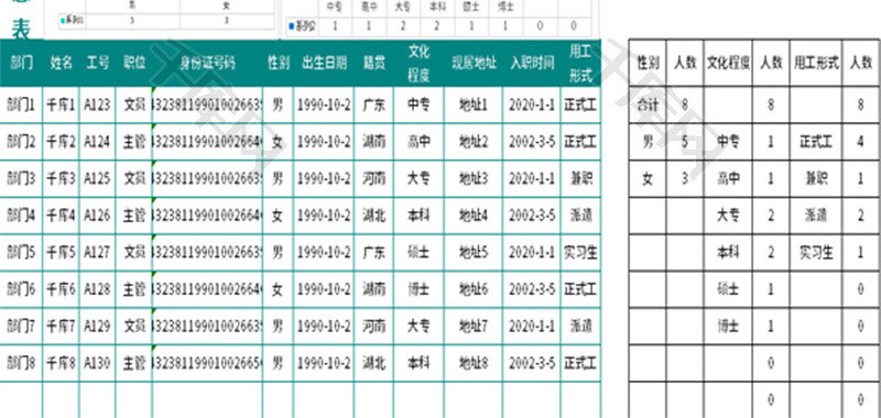 员工信息表Excel模板