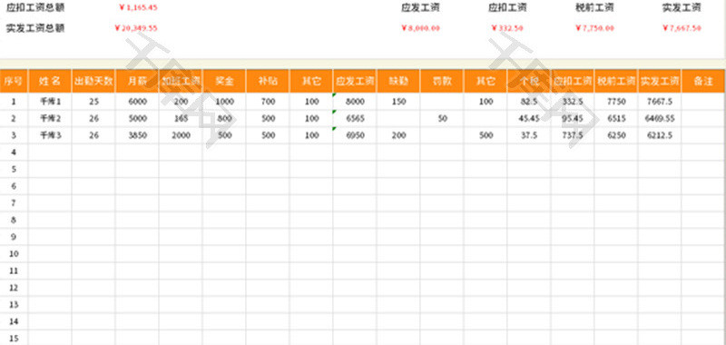 工资表明细表Excel模板