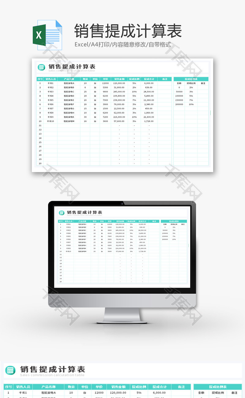 销售提成计算表Excel模板