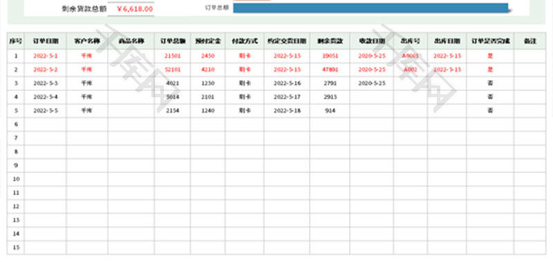 销售订单应收款统计表Excel模板