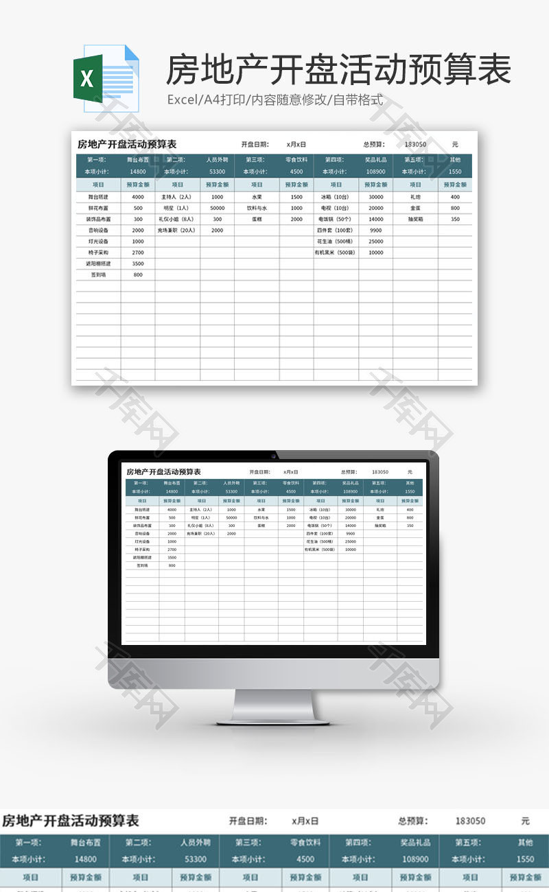 房地产开盘活动预算表Excel模板