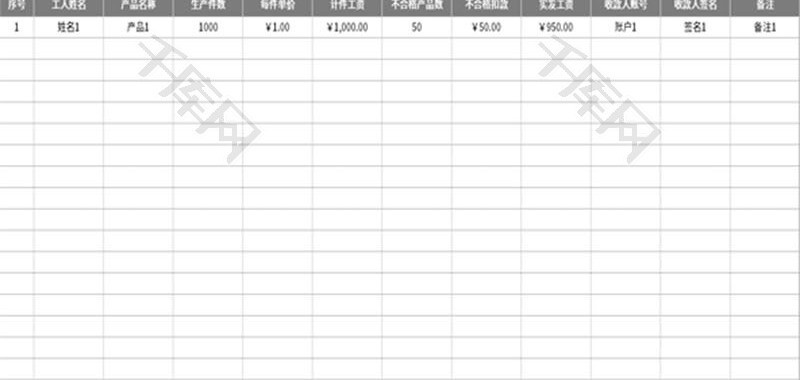 计件工资统计表Excel模板