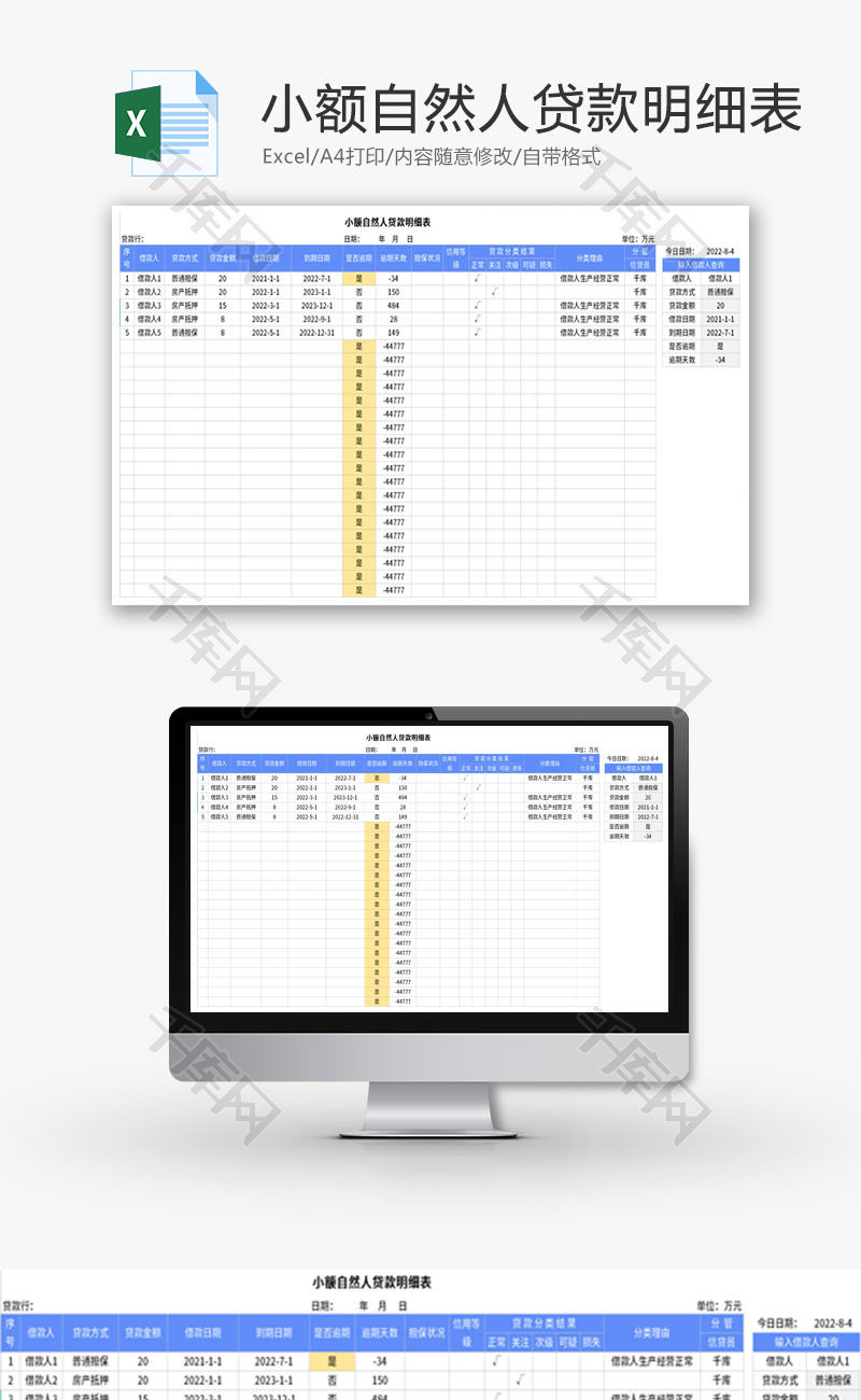 小额自然人贷款明细表Excel模板