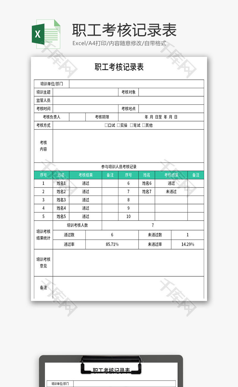 职工考核记录表Excel模板