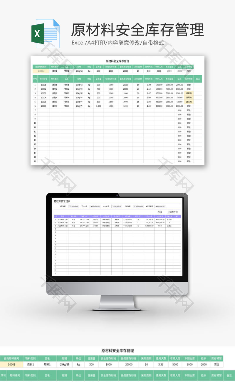原材料安全库存管理Excel模板