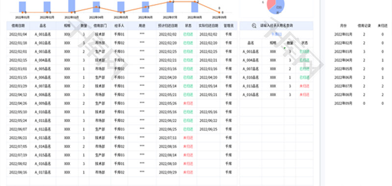 物品借还管理表Excel模板