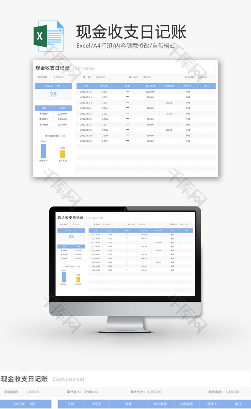 现金收支日记账Excel模板