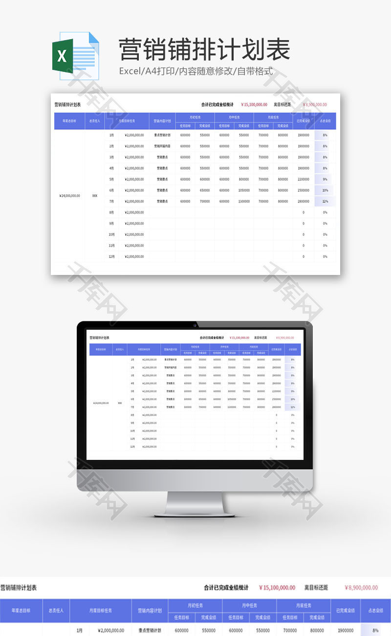 营销铺排计划表Excel模板