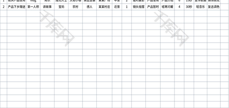短视频拍摄脚本规划表Excel模板