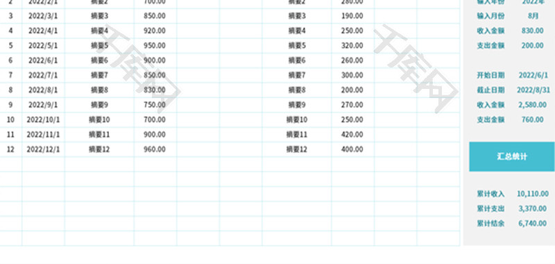 财务收支明细管理表Excel模板