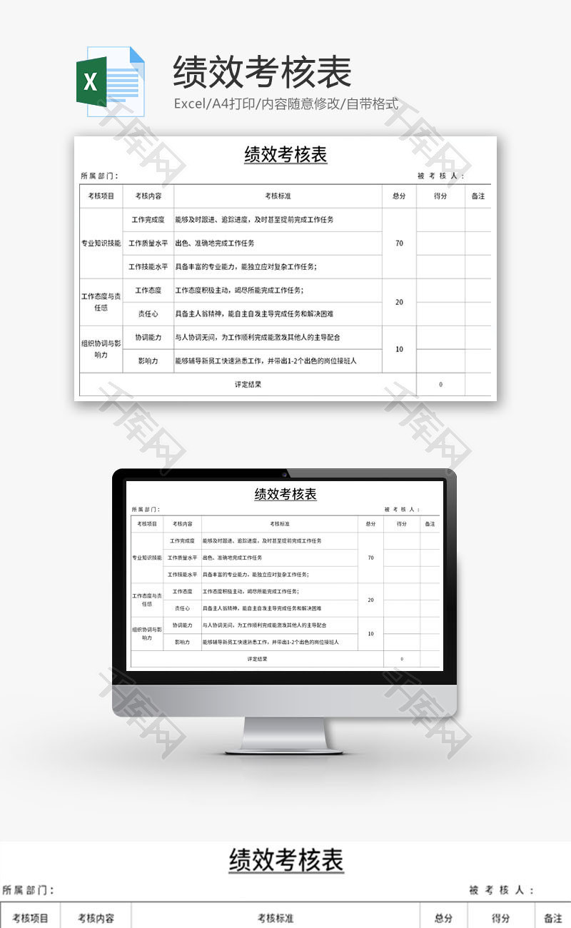 绩效考核表Excel模板