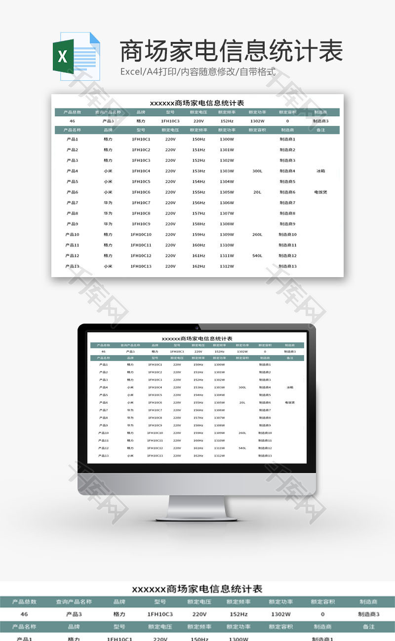 商场家电信息统计表Excel模板