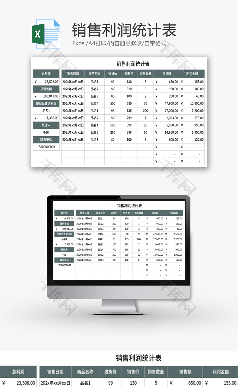 销售利润统计表Excel模板