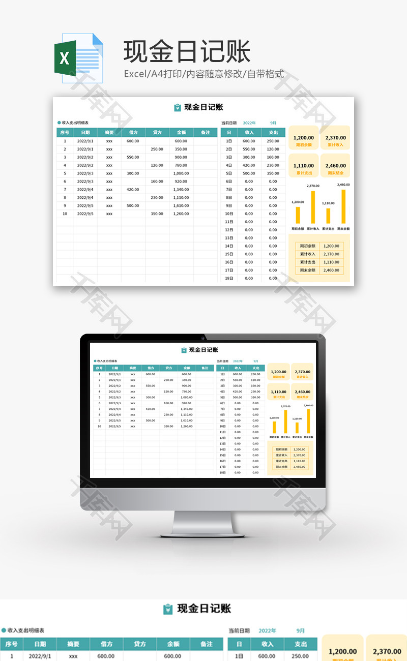 现金日记账Excel模板