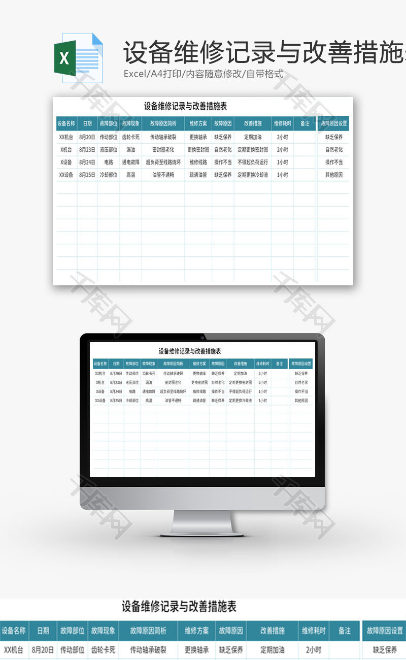 设备维修记录与改善措施表Excel模板