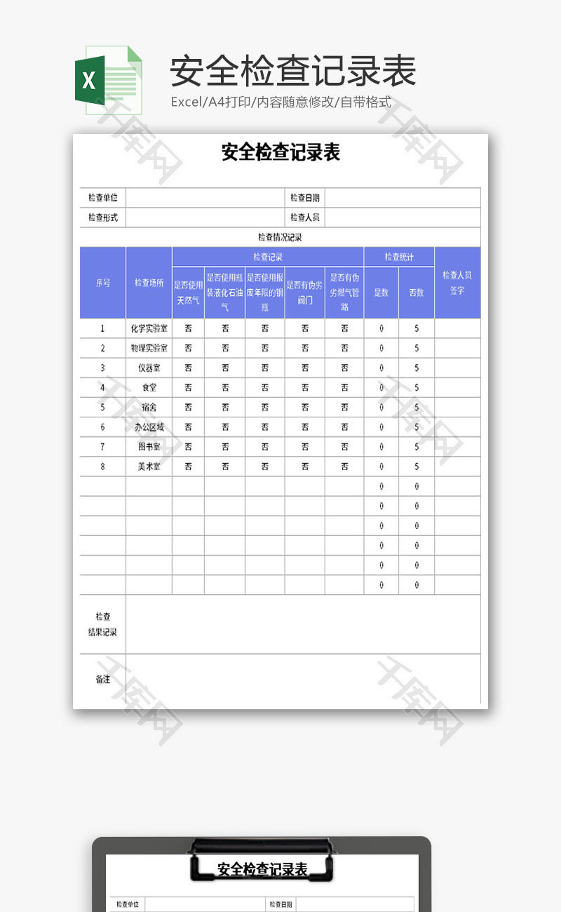 安全检查记录表Excel模板