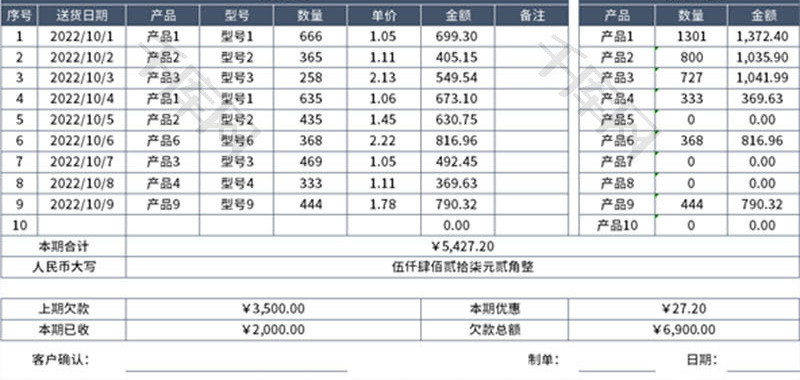 客户对账单Excel模板