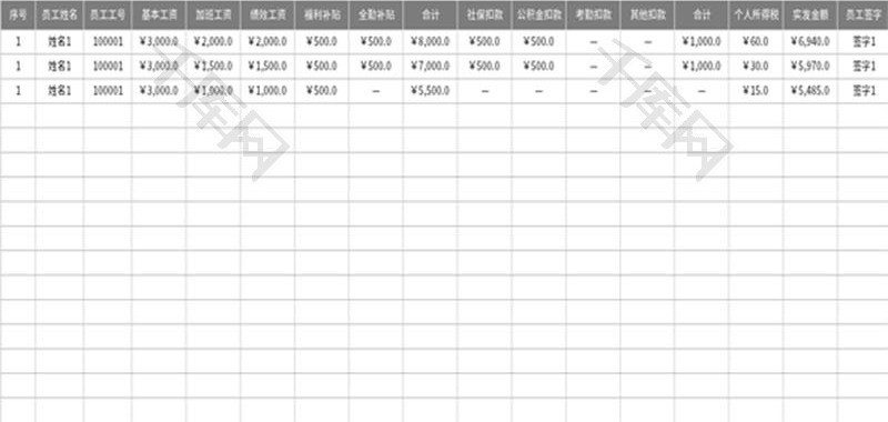 员工工资表Excel模板