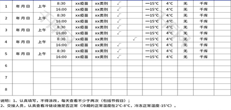 动物疫苗储存登记Excel模板