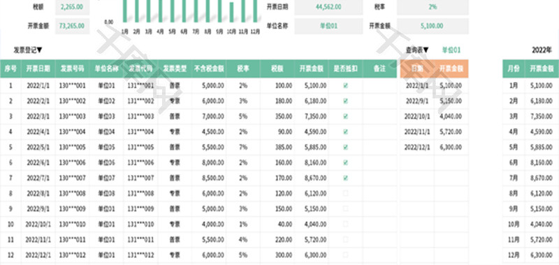 发票登记明细表Excel模板