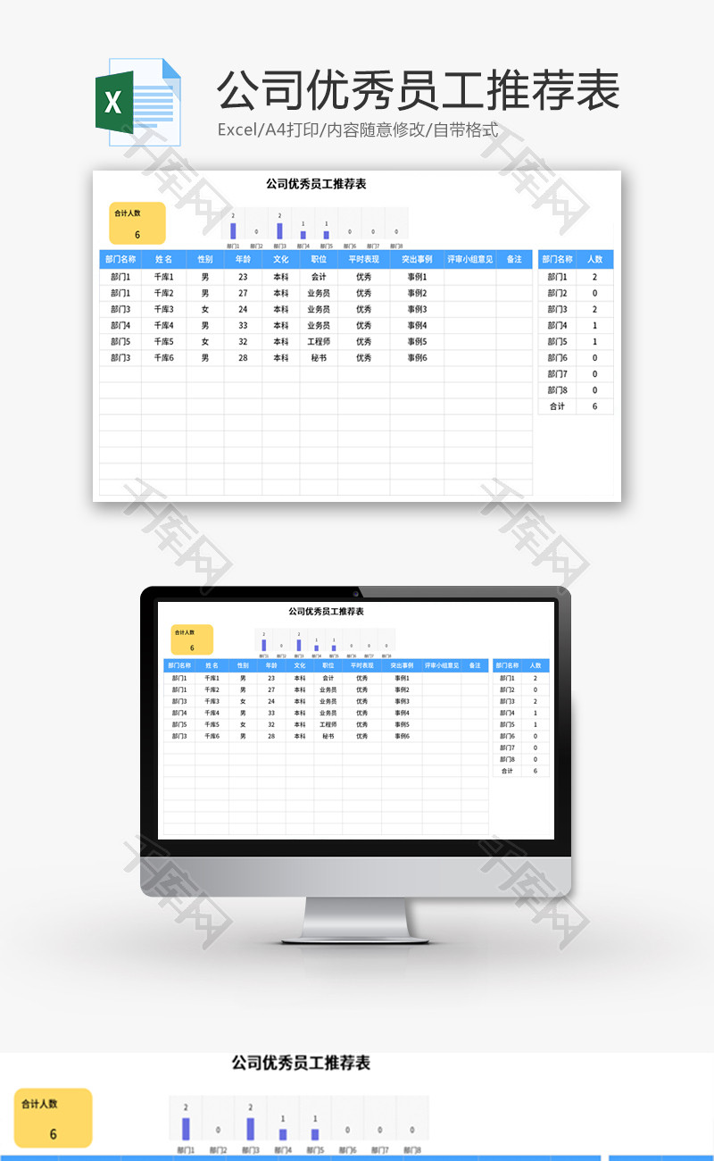 公司优秀员工推荐表Excel模板