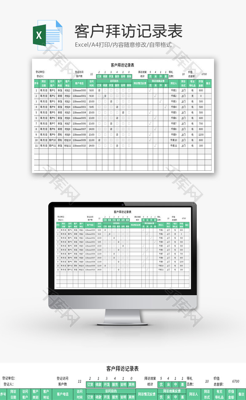 客户拜访记录表Excel模板