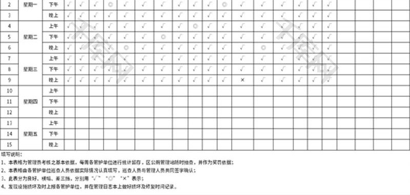 公厕日常检查表Excel模板