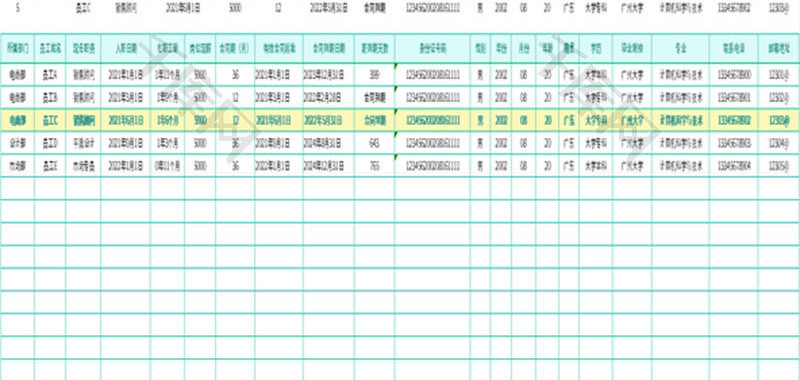 在职人员信息管理Excel模板