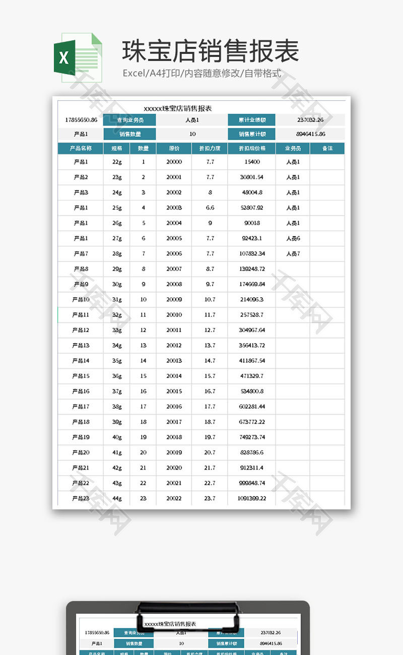 珠宝店销售报表Excel模板