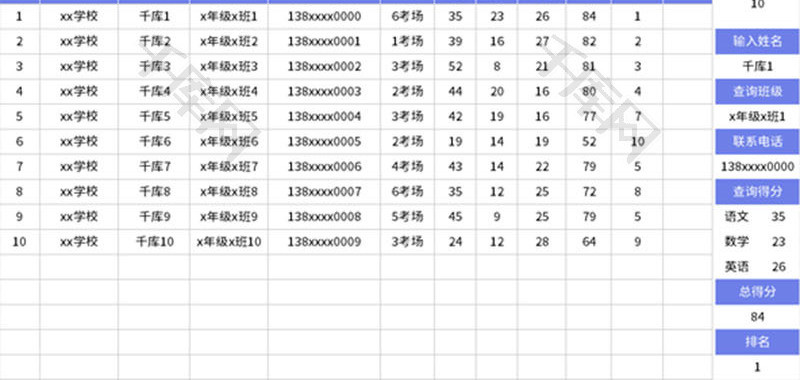 学校自主招生考试成绩表Excel模板