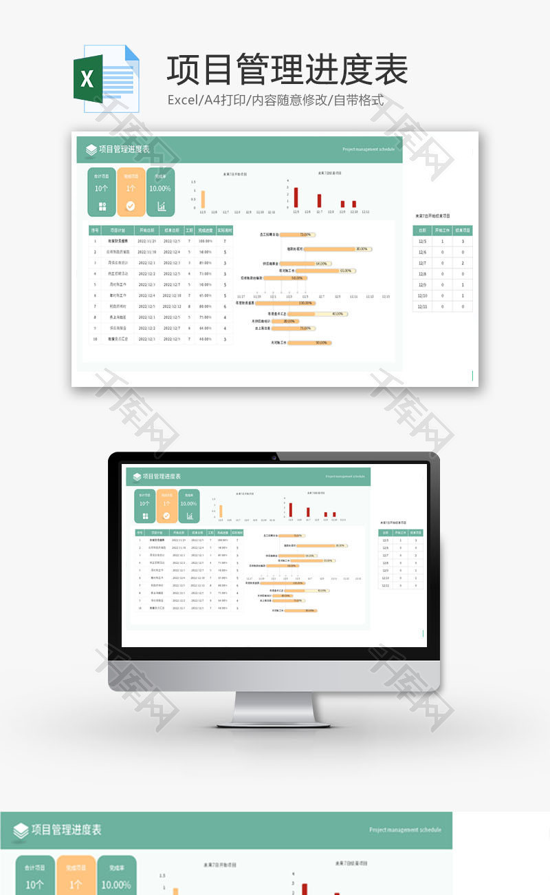 项目管理进度表Excel模板