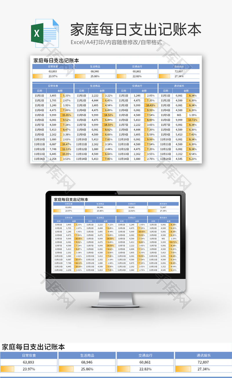 家庭每日支出记账本Excel模板