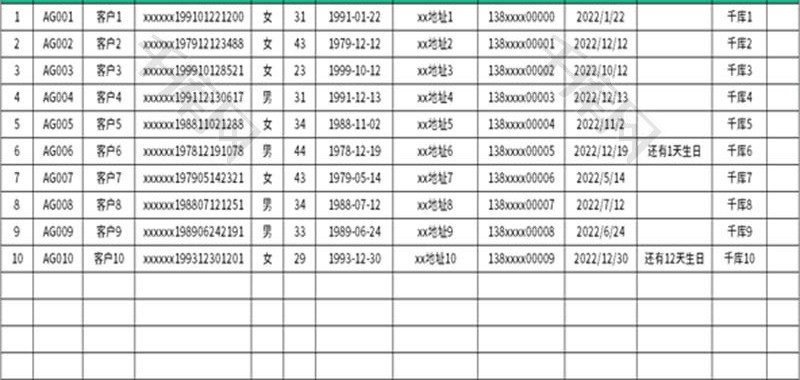 客户生日提醒登记表Excel模板