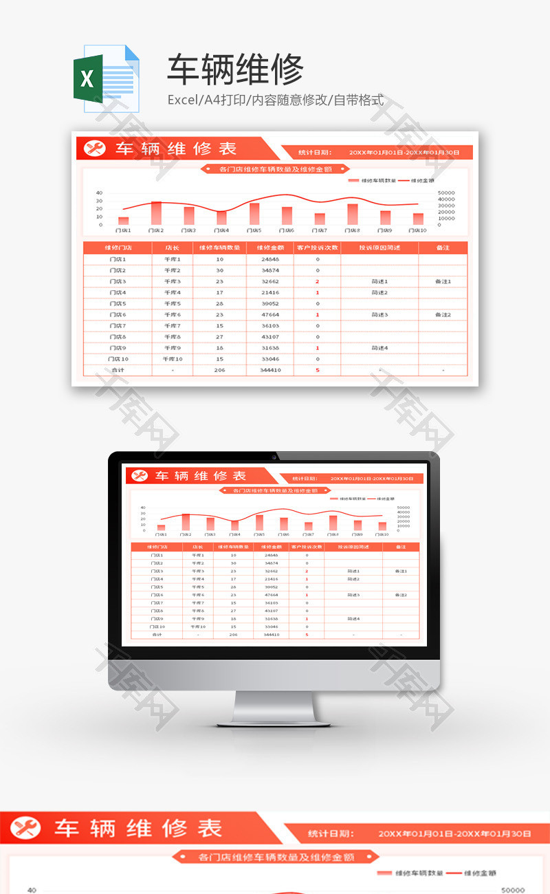 车辆维修Excel模板