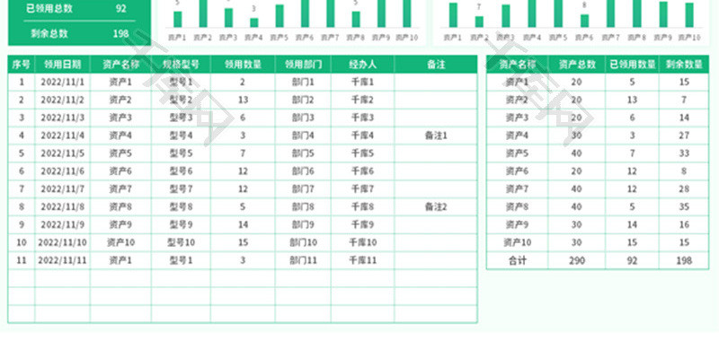 资产领用统计表Excel模板