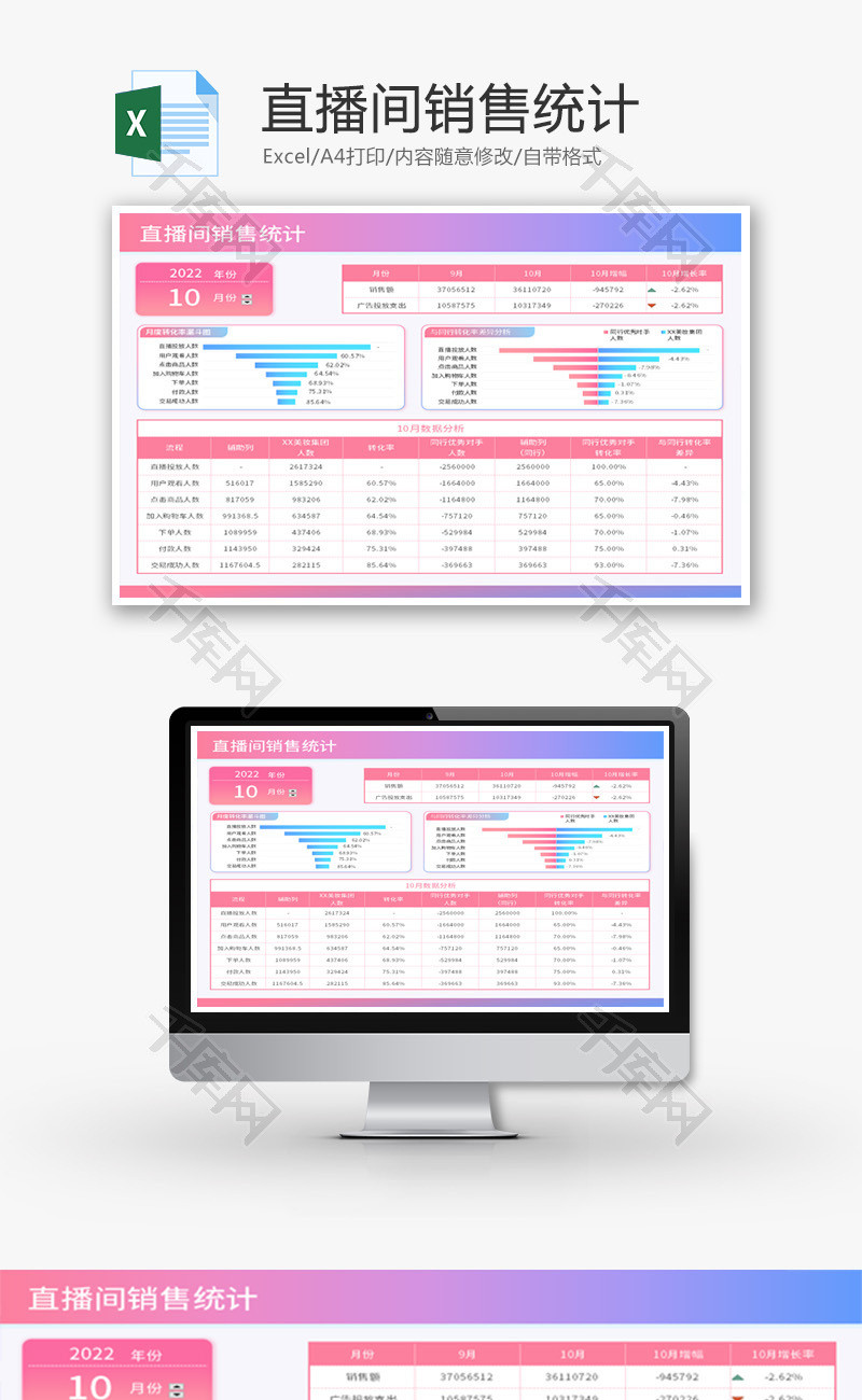 直播间销售统计Excel模板
