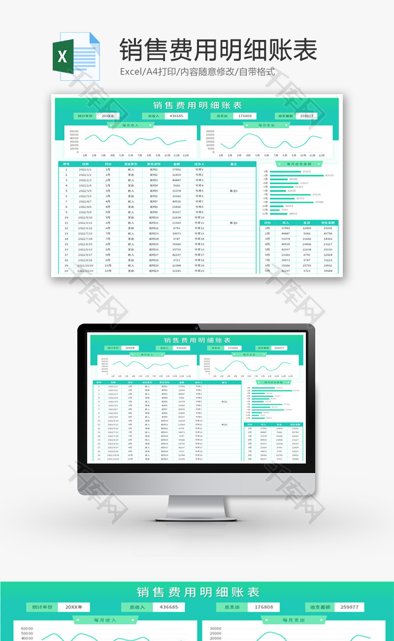 销售费用明细账表Excel模板