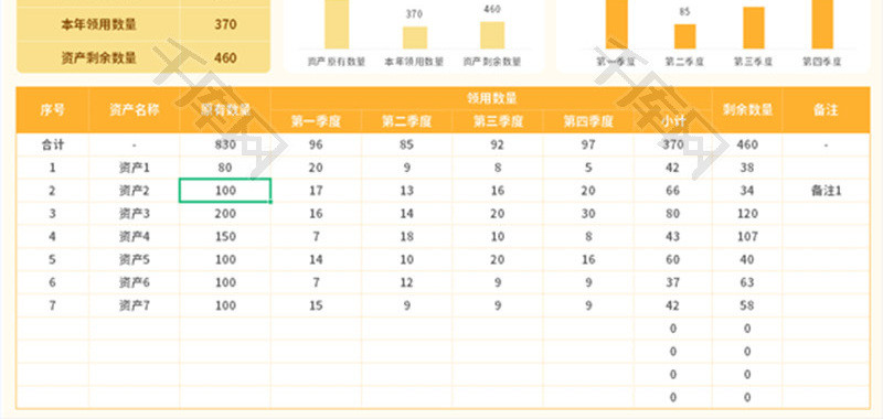 资产领用统计Excel模板