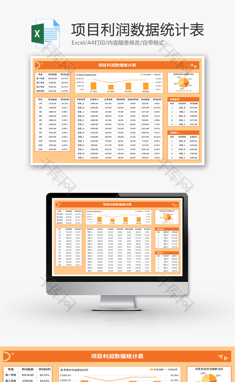 项目利润数据统计表Excel模板