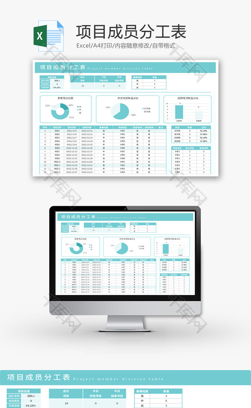 项目成员分工表Excel模板