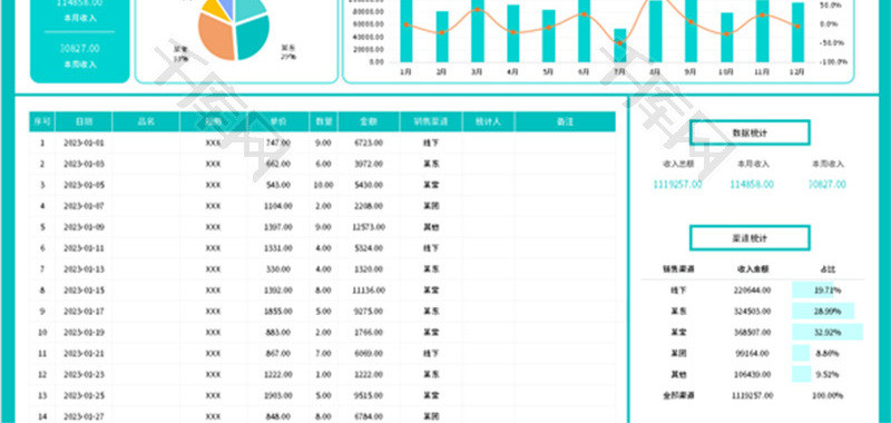 销售收入统计表Excel模板