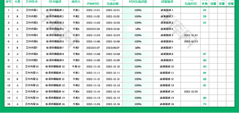 项目进度表Excel模板