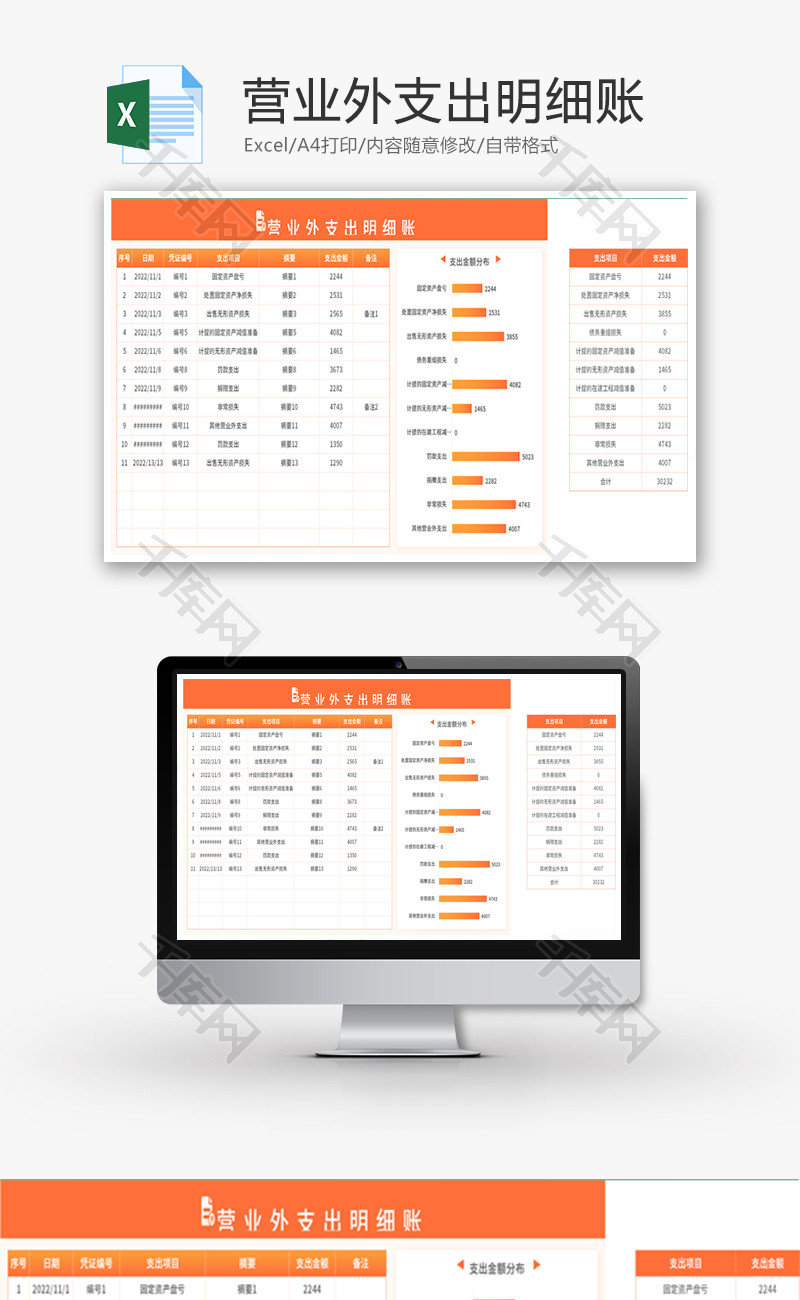营业外支出明细账Excel模板