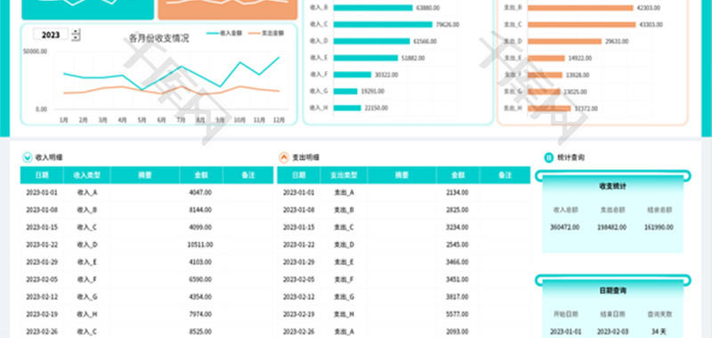 收支明细统计单Excel模板