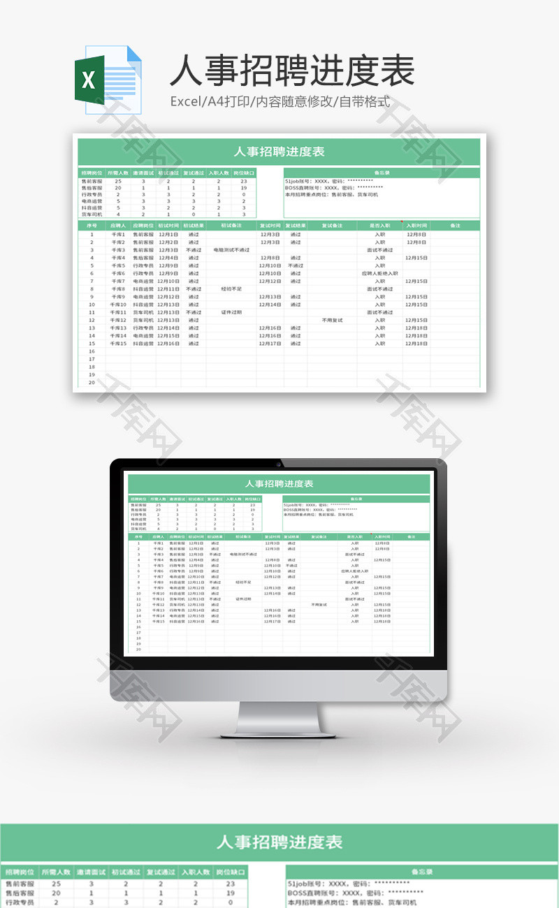 人事招聘进度表Excel模板