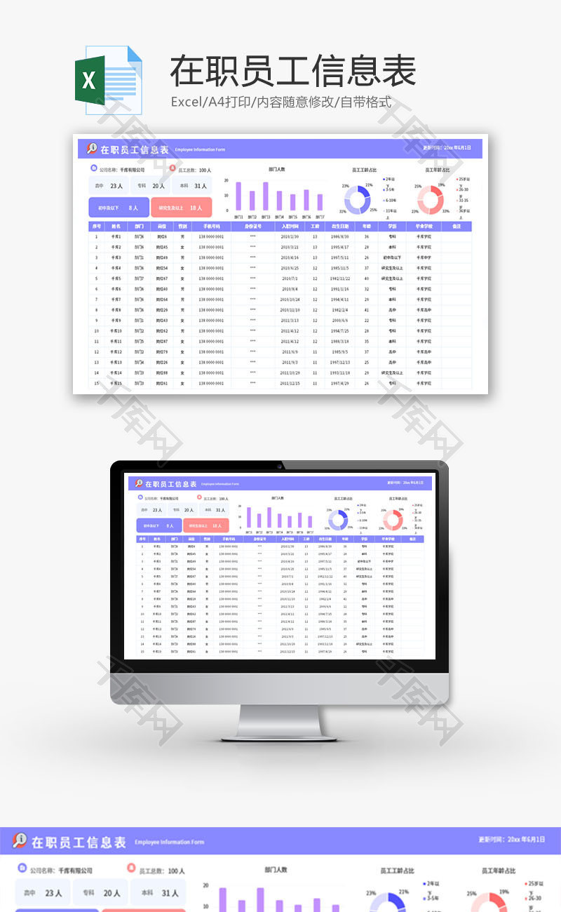 在职员工信息表Excel模板