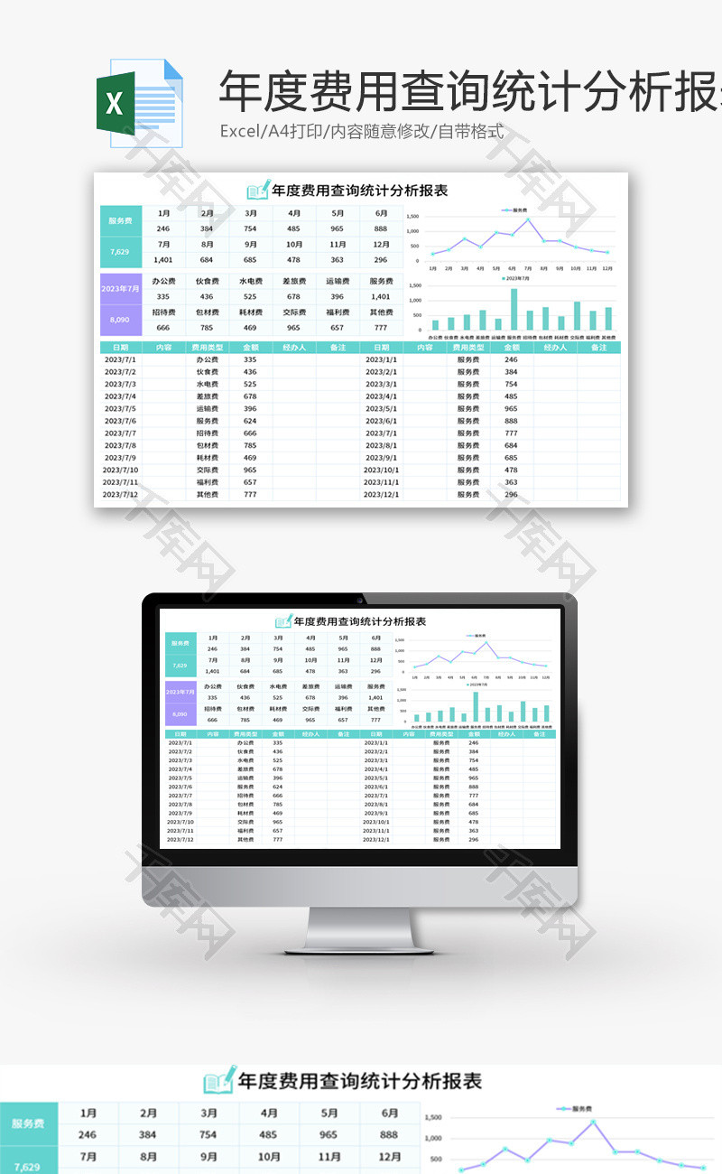 年度费用查询统计分析报表Excel模板