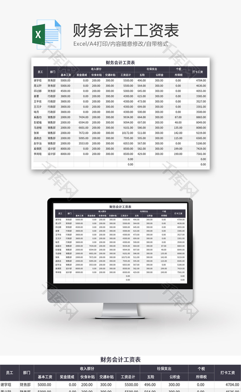 财务会计工资表Excel模板