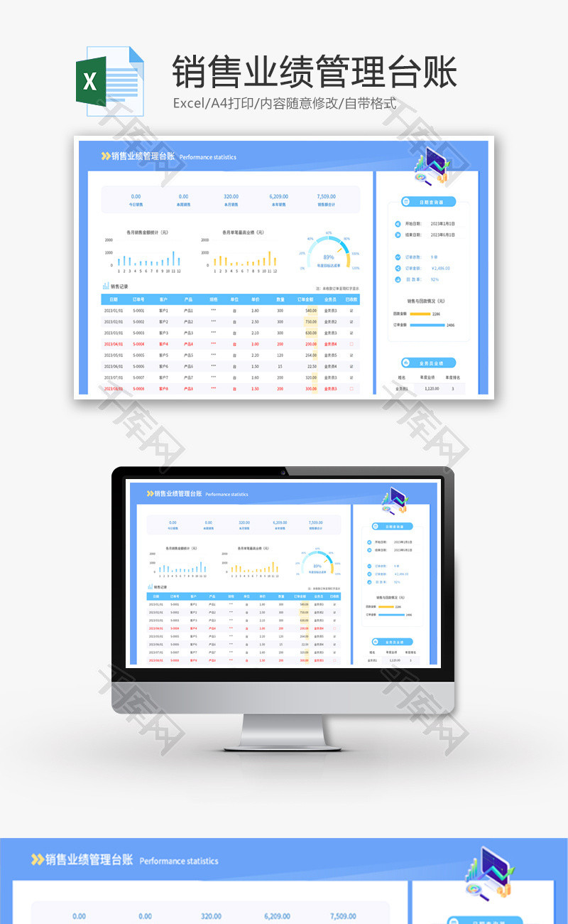 销售业绩管理台账Excel模板