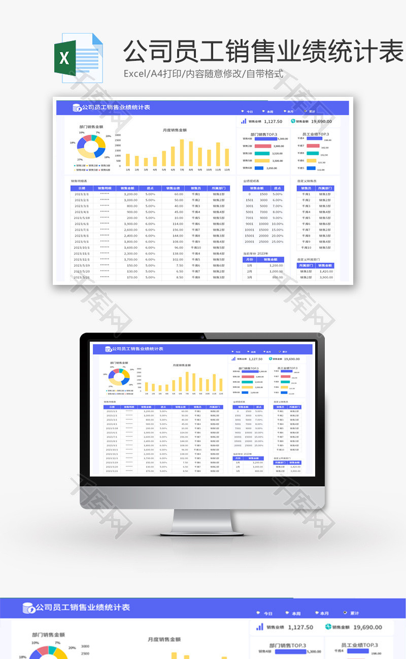公司员工销售业绩统计表Excel模板